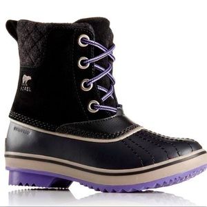 EUC Sorel Youth Girl's Slimpack II Lace Winter Boot size 2 purple gray black